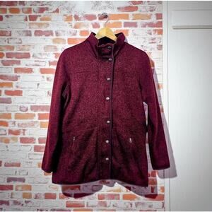 Womens Eddie Bauer Maroon Button Up Sweater Jacket S M